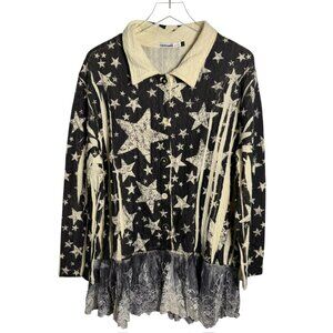 Origami by Vivien Plus Size Star Print Button top Cardigan Jacket lagenlook
